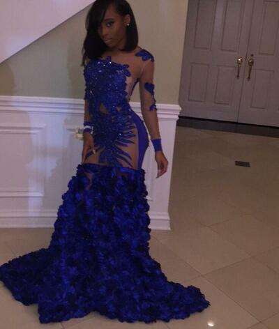 Royal Blue Mermaid Prom Dresses for African Women Sequins Lace Birthday Party Dress Evening Formal Dress