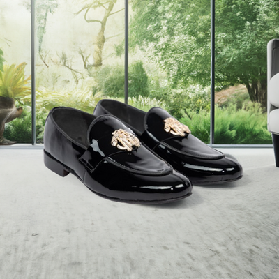 Stylish Black Patent Leather Slip on Designer Shoes for Men Black Dress Shoes, Leather Slip on Loafers