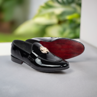 Stylish Black Patent Leather Slip on Designer Shoes for Men Black Dress Shoes, Leather Slip on Loafers - Thumbnail 1