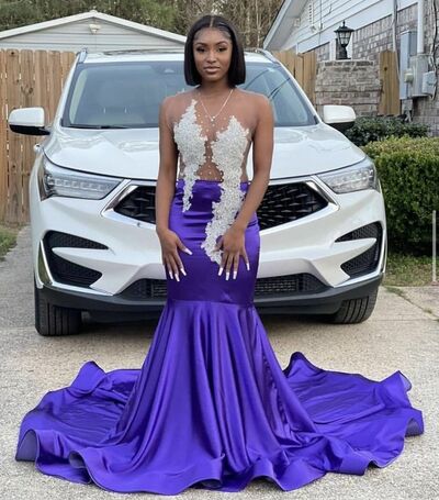 Purple Mermaid Prom Dresses for African WomenAppliques Birthday Party Dress Evening Formal Dress