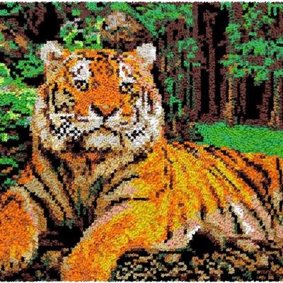 Rug making latch hooking kit (60x40cm printed canvas) | tiger forest