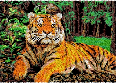 Rug Making Latch Hooking Kit (60x40cm Printed canvas) | Tiger Forest