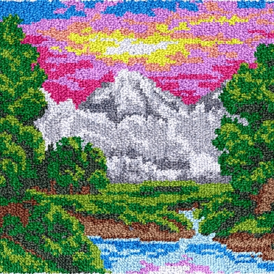 Rug making latch hooking kit (60x40cm printed canvas) | white mountains