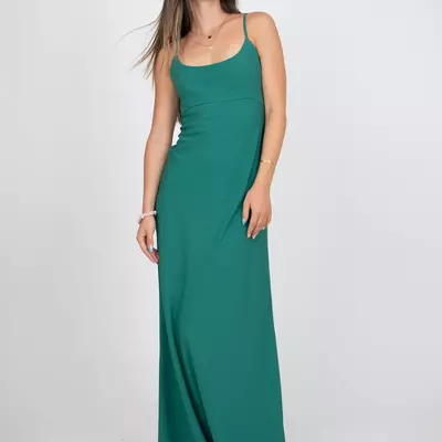 Emerald green spaghetti strap maxi dress , elegant sleeveless evening gown