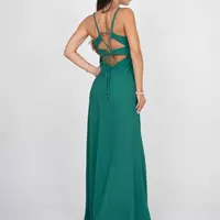 Emerald Green Spaghetti Strap Maxi Dress , Elegant Sleeveless Evening Gown - Thumbnail 1