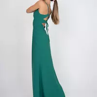 Emerald Green Spaghetti Strap Maxi Dress , Elegant Sleeveless Evening Gown - Thumbnail 2