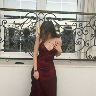 Simple straps v neck a line burgundy prom dresses  - Thumbnail 2