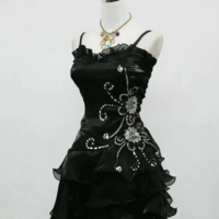 Vintage Charming Black Straps Ruffle Short Prom Dresses - Thumbnail 1