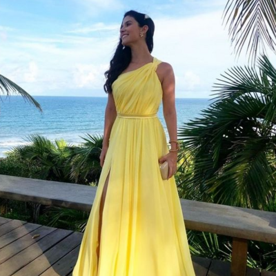 Sexy a line yellow chiffon prom dress for party  - Thumbnail 2