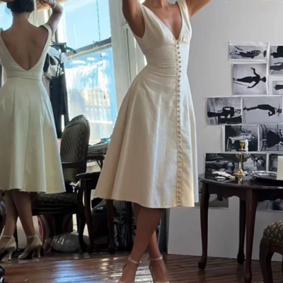 Elegant v neck a line prom dress short - Thumbnail 2