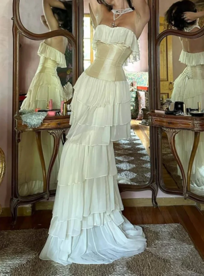 Modest Sheath Chiffon Sleeveless Ivory Long Prom Dresses