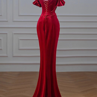 Burgundy Velvet Cocktail Dresses Fishtail Waist Celebrity Banquet Strapless Evening Gowns，1927 - Thumbnail 1