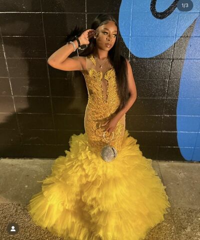 Yellow Mermaid Prom Dresses for African Women Beading Crystals Birthday Party Dress Evening Formal Dress