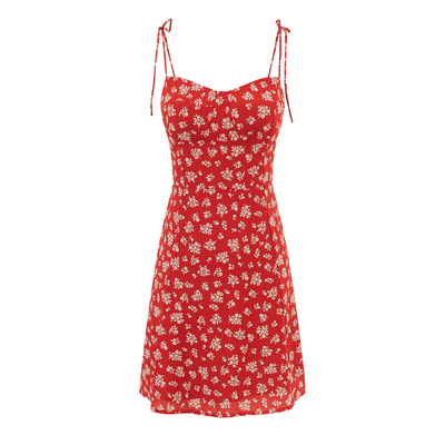 Temperament floral suspender skirt french retro small print short skirt - Thumbnail 2