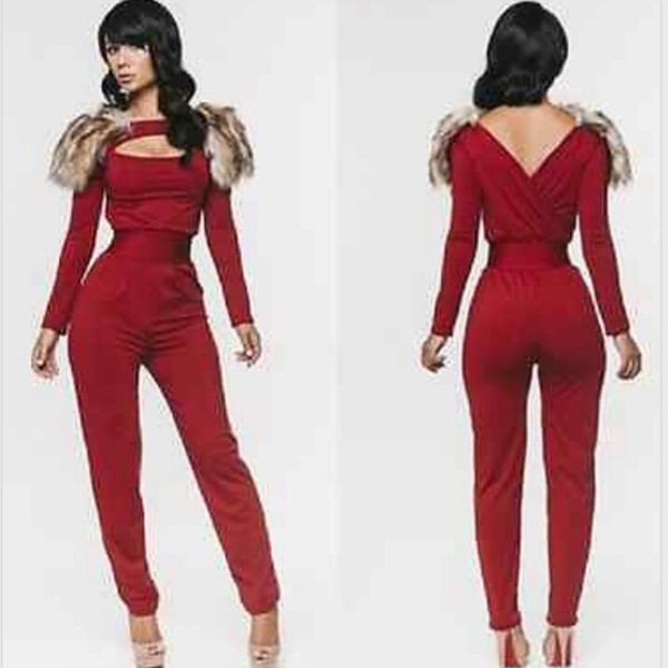Faux Fur Shoulder Jumpsuit