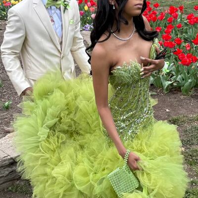 Yellow mermaid prom dresses for african women beading crsytals birthday party dress evening formal dress