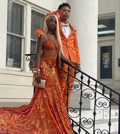 Orange Mermaid Prom Dresses for African Women Sequins Beading Birthday Party Dress Evening Formal Dress