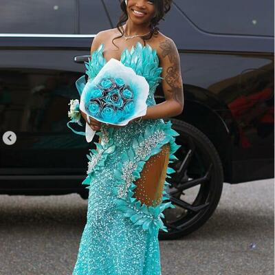 Blue mermaid prom dresses for african women beading crystals sequins birthday party dress evening formal dress