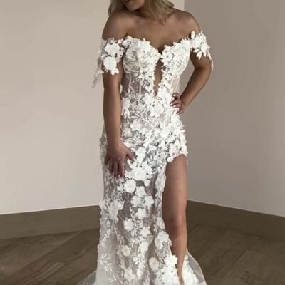 Sexy wedding dress, appliques tulle wedding dress bridal gown