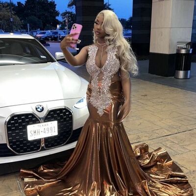 Brown mermaid prom dresses for african women beading crystals birthday party dress evening formal dress