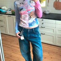 RETRO CUTE KITTY COLORBLOCK TOP - Thumbnail 2