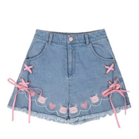 DENIM NEKO HIGH WAIST SHORTS   - Thumbnail 5