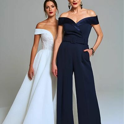 Navy blue mother of bride/groom jumpsuit evening formal jumpsuit