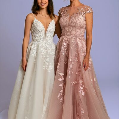 Pink a line long sleeve lace appliques mother of bride/groom dress evening formal gown