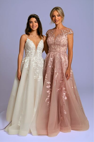 Pink A Line Long Sleeve Lace Appliques Mother of Bride/Groom Dress Evening Formal Gown