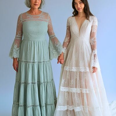 Mint green a line lace mother of bride/groom dress evening formal gown