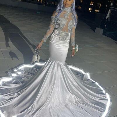 White mermaid prom dresses for african women lace appliques birthday party dress evening formal dress