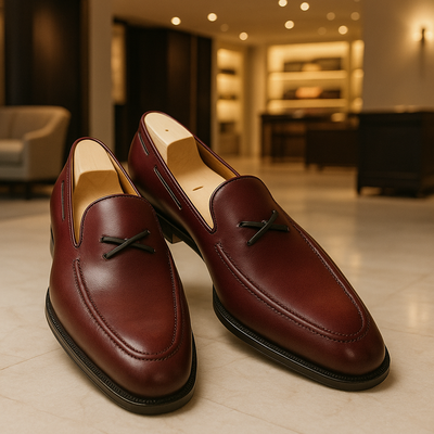 Luxury handmade burgundy leather tassel loafers for mens dress shoes