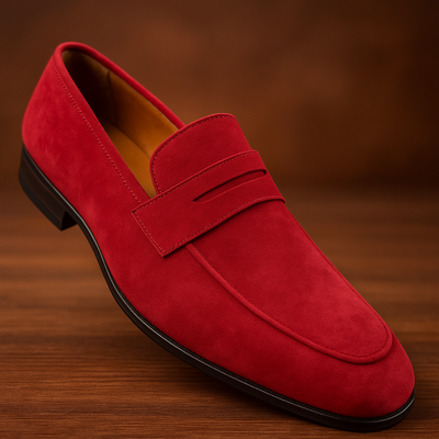 Handmade mens red penny loafers style moccasin shoes 