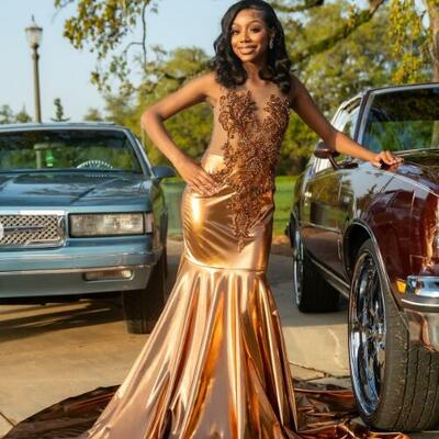 Brown mermaid prom dresses for african women beading crystals birthday party dress evening formal dress