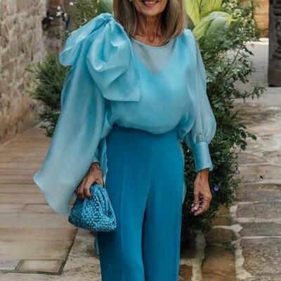 Blue mother of bride/groom jumpsuit evening formal jumpsuit