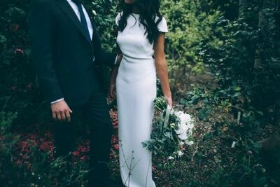 Simple Cap Sleeve Sheath Beach Wedding Dress Bridal Dress,1929