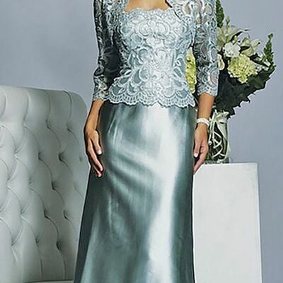 Elegant sheath blue lace with jacket mother of bride and groom dress evening dress,1931