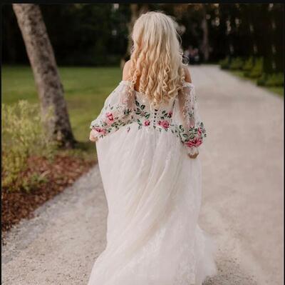 Floral Wedding Dress, Tulle Wedding Dress Bridal Gown
