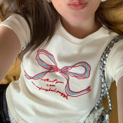 Y2k bowknot printed top - Thumbnail 1