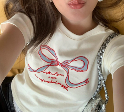 Y2K Bowknot Printed Top