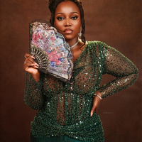 Prom Dresses For Afrcian Women Hunter Green Evening Dresses Elegant Promdress V Neck Long Sleeves Sequined Lace Birthday - Thumbnail 1