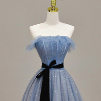 Blue Strapless A-Line Tulle Long Prom Party Dress,1125 - Thumbnail 2