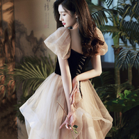 Cute Velvet Tulle Short Prom Dress, A-Line Short Sleeve Evening Dress,1126 - Thumbnail 1