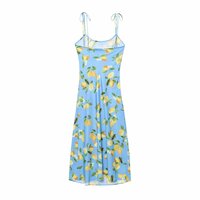 Fashion French lemon print bias cut long suspender skirt - Thumbnail 2