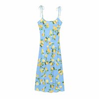 Fashion French lemon print bias cut long suspender skirt - Thumbnail 3