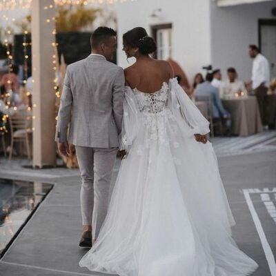 Sexy appliques wedding dress, a-line tulle wedding dress bridal gown - Thumbnail 3