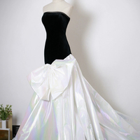 Mermaid Black Velvet and White Colorful Satin Party Dress Prom Dress - Thumbnail 1