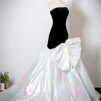 Mermaid Black Velvet and White Colorful Satin Party Dress Prom Dress - Thumbnail 2