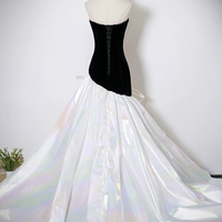 Mermaid Black Velvet and White Colorful Satin Party Dress Prom Dress - Thumbnail 3