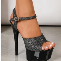 15cm high heels fish mouth open toe sequined sandals party shoes 2 colors - Thumbnail 5